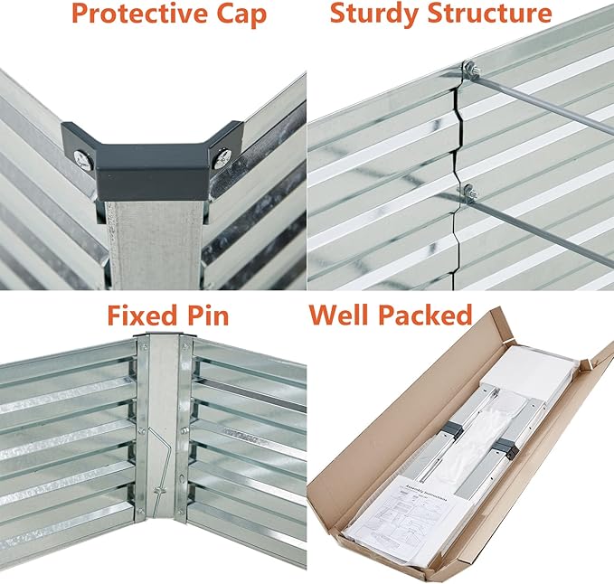 12x2x1ft(2 Pack) Galvanized Raised Garden Bed,Outdoor Planter Box Metal Patio Kit Planting Bed for Vegetables Flowers and Succulents,Silver