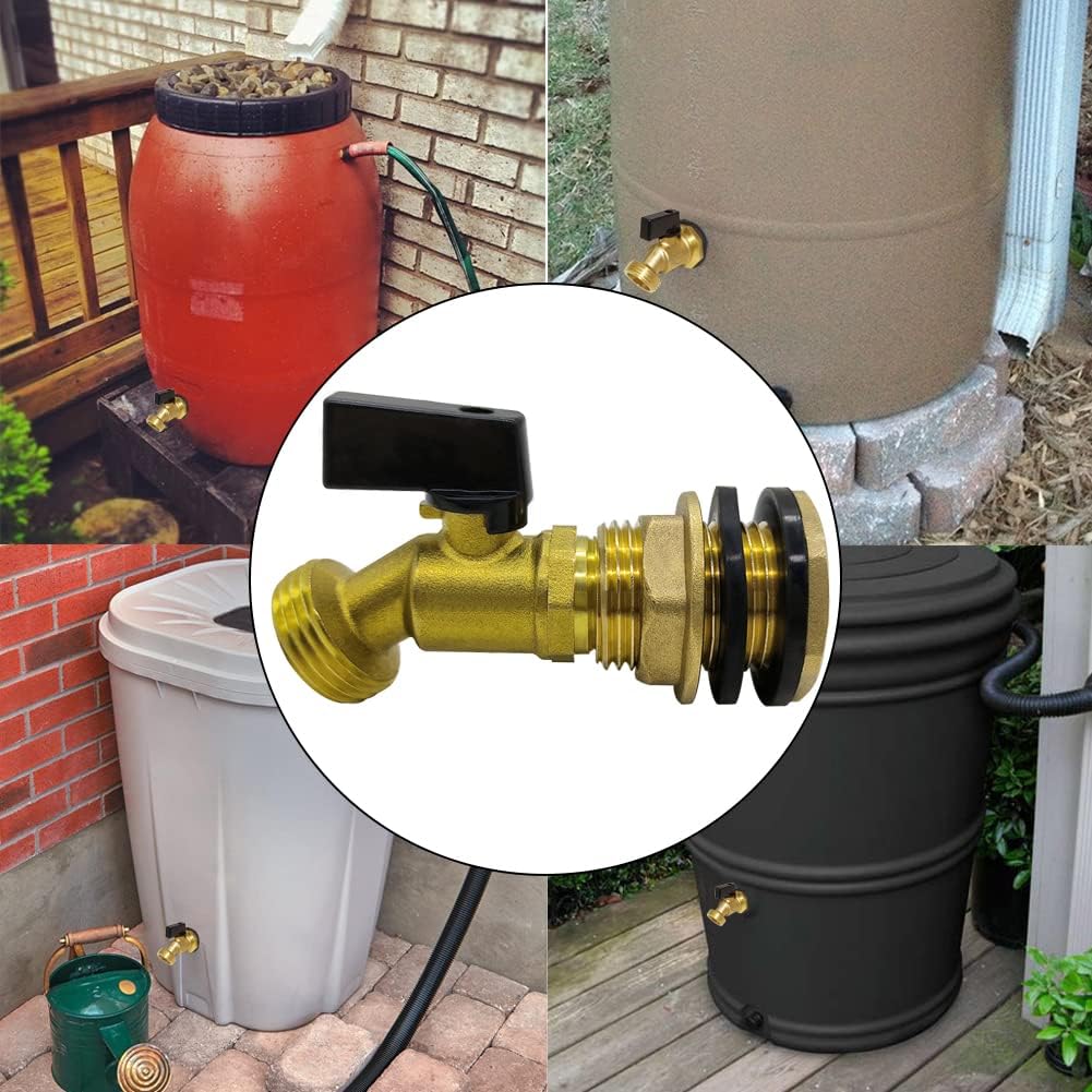 Hooshing Brass Rain Barrel Spigot Kit Quarter Turn Ball Valve Faucet with Bulkhead Fitting for Aquariums, Water Tanks, Tubs, Pools