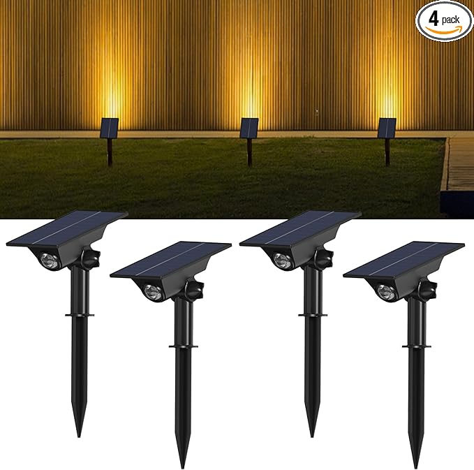 4 Pack Solar Power Spot Lights Outdoor Waterproof LED Dusk to Dawn Landscape Spotlight for Outside Yard, Tree, Flag, Plants, Fountain, Statues, 2 Modes, 18 Hours Accent Ambient Lighting (Warm Light)