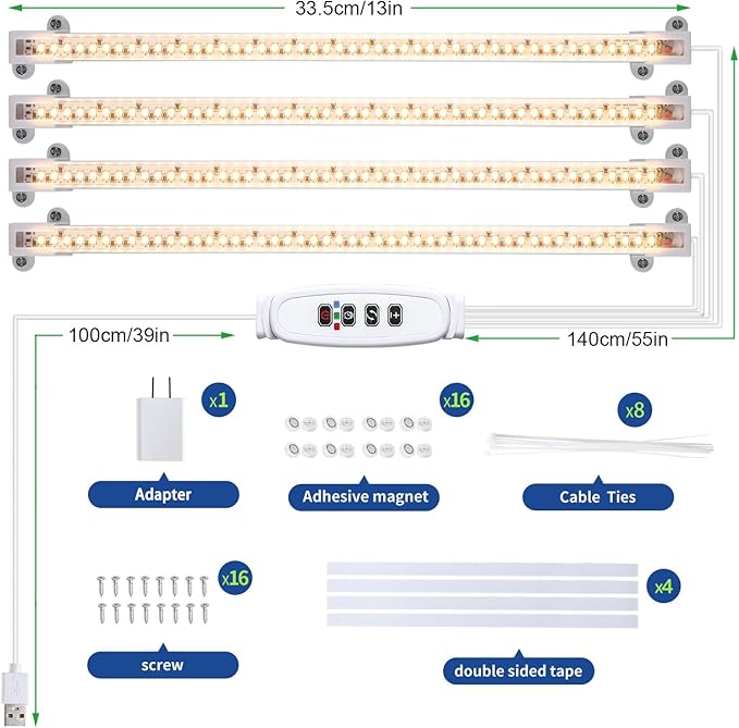 LED Plant Growing lamp, 3000K Full Spectrum Grow Light Strips for Indoor Plants with 3/9/12H Timer & 10 Dimmable Levels, Led Growth Light for Green House Hydroponics Succulent