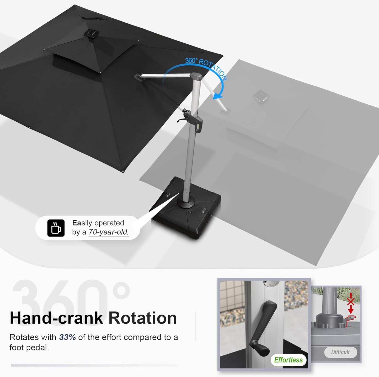 PURPLE LEAF 9' X 12' Double Top Deluxe Solar Powered LED Rectangle Patio Umbrella Offset Hanging Umbrella Outdoor Market Umbrella Garden Umbrella, Black