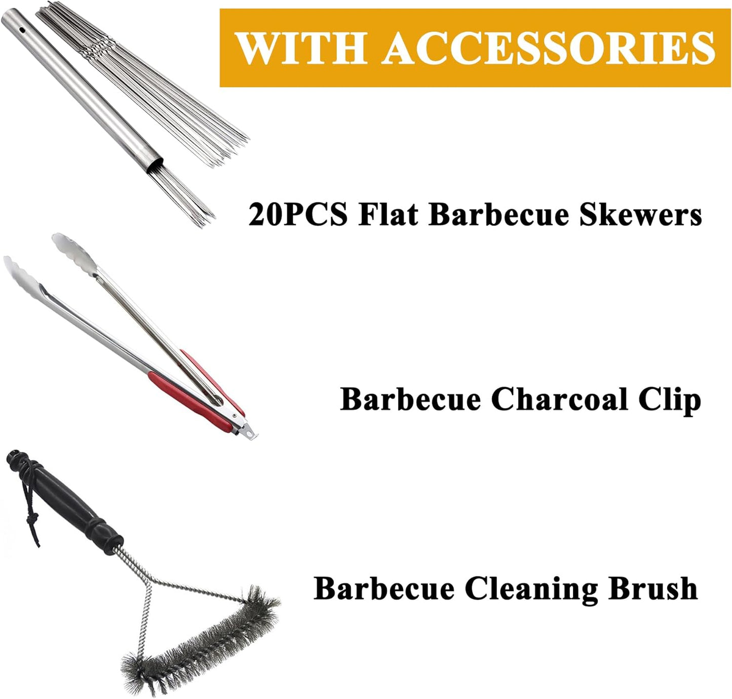 Charcoal Grills Commercial Quality Portable Multiple Size Hibachi BBQ Lamb Skewer Folded Camping Barbecue Grill(39.4x7.1x5.1 inch With Accessories)