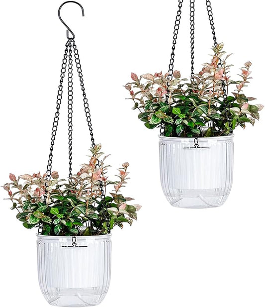 4.5 Inch 2 Pcs Self Watering Hanging Planter Indoor Plant Pots Drainage Holes, Outdoor Small Hanging Planters Flower Pot Basket, Visible Water Level, Plant Hanger Home Decor, Gardening