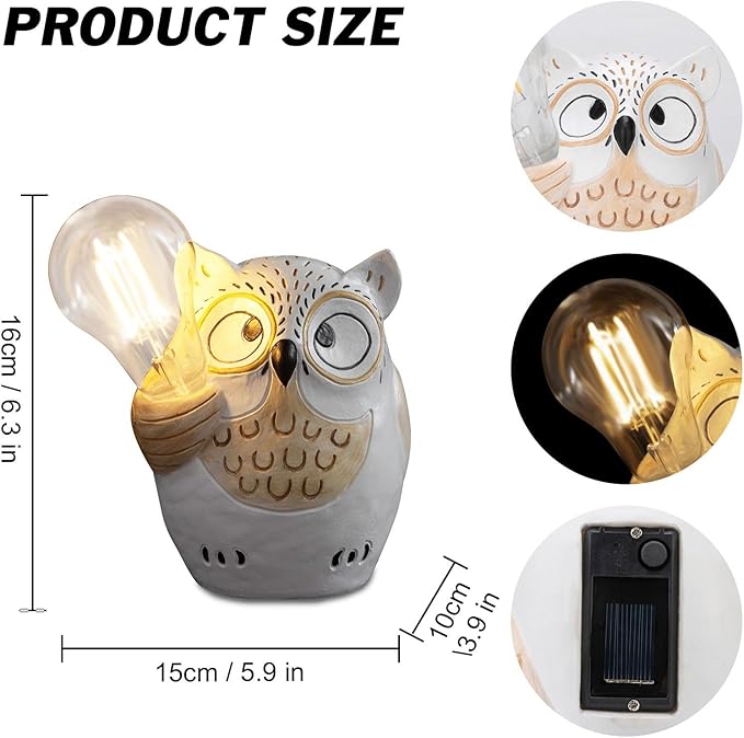 pearlstar Owl Garden Outdoor Statue, Solar Figurines Bulb LED Lights, Outdoor Garden Lawn Decorations for Porch Patio Yard Lawn, Unique Gifts for Friends and Family
