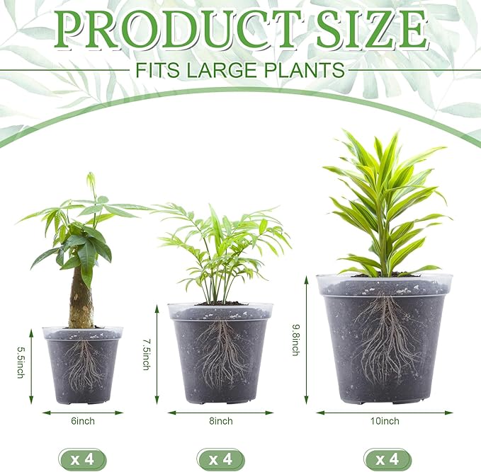 Vesici Large Size Clear Nursery Pots Variety Pack Plant Pots with Drainage Holes Planters for Indoor Plants Flexible Transparent Plastic Plant Bottle Succulents(12 Pcs,6/8/10 Inch)