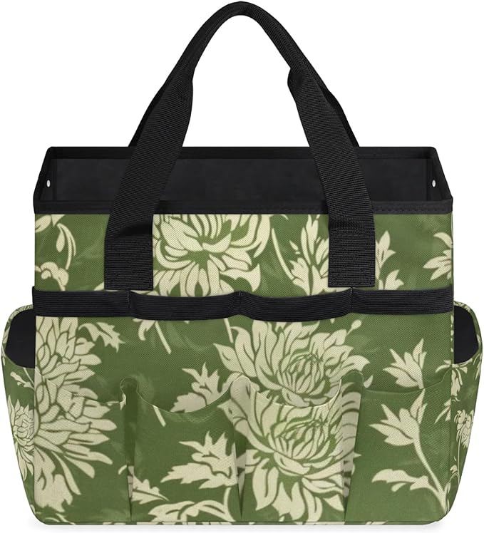 Spring Leaves Gardening Tool Bag,Heavy Duty Garden Tote Bag,Portable Oxford Gardening Storage Basket Organizer Handbag with Pockets Handle,Hand Tools Gifts for Outdoor Garden Lawn Yard
