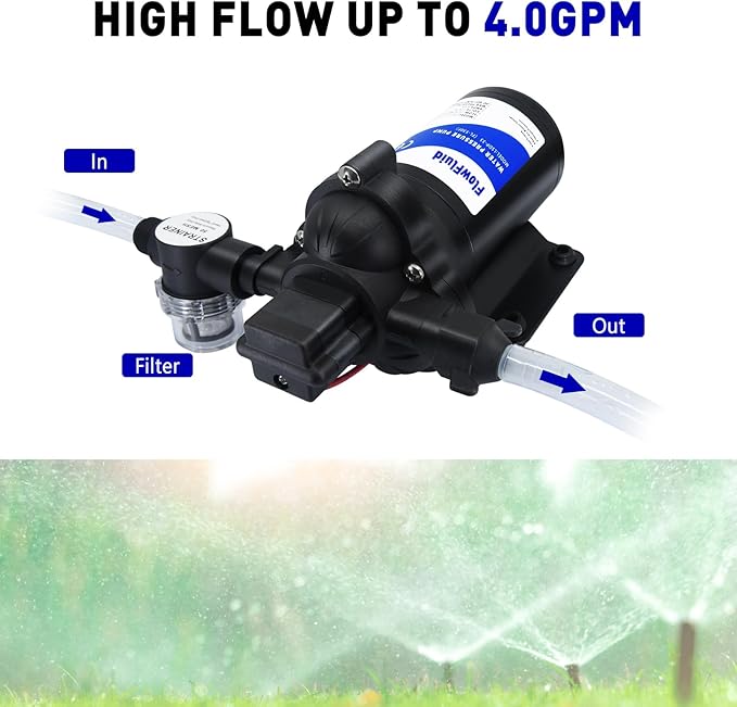 12V DC Water Pressure Booster Diaphragm Pump for RV,45PSI 4GPM Washdown Fresh Self Priming Electric Pump for Boats with Filter, Transfer On Demand Pump for Marine Yacht Caravan Garden Hose
