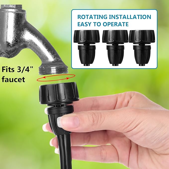 Retisee 12 Pcs 3/8 Inch Drip Irrigation Hose Connectors, 3/4" to 3/8" Drip Irrigation Adapter, Faucet to Hose Adapter, Plastic 3/4 Inch Garden Faucet Adapter with 12 Washers for Garden Irrigation