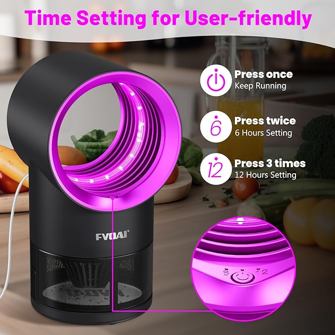 Fruit Fly Trap for Indoors, Fly Traps Indoor for Home Bug Zapper Indoor Insect Trap with Time Setting,Suction, Bug Light & 1 Pcs Sticky Glue Boards (Pink)