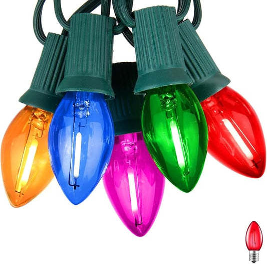 Multicolor C7 LED Christmas String Lights, 25FT C7 Vintage Christmas Lights, Commercial Connectable Christmas Tree Lights for Xmas Holiday Roofline Garden Wedding Decor