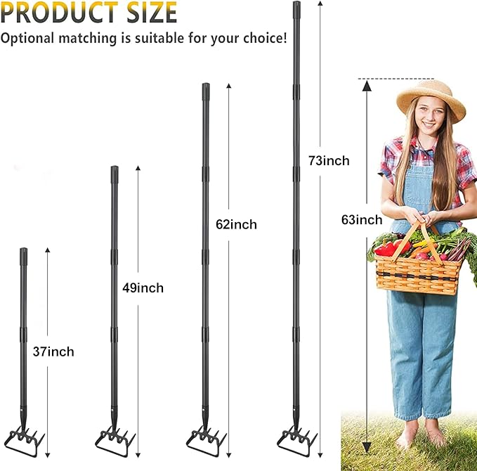 Hoe Garden Tools, 37-49 Inch Gardening Tools for Weeding, Stirrup Hoe Long Handle for Yard Weed Puller, Scuffle Hula Adjustable Weeding Loop Hoe for Lawn, Vegetable, Soil, Planting Black