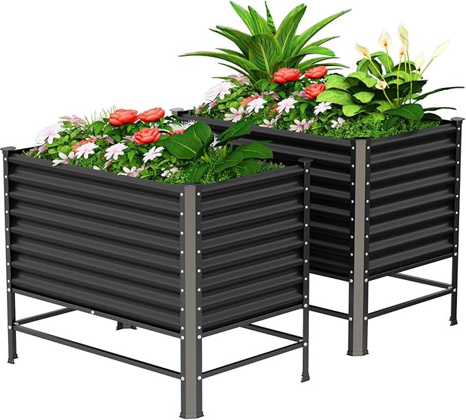 Doniks 2PCS Raised Garden Bed with Legs, 48×24×37in Large Outdoor Metal Galvanized Garden Planting Box,900lb Capacity for Vegetables Lawn Green Flowers, Fruits, Terrace