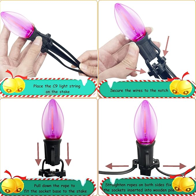 C9 LED Christmas Pathway Lights Outdoor, 38Ft 25 LED Multicolor Marker Stakes, Connectable Walkway UL Listed for Yard Lawn Sidewalk Driveway Christmas Decorations