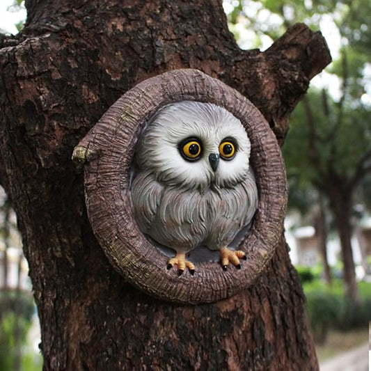 Owl Tree Hugger Whimsical Tree Sculpture Garden Statues Outdoor Tree Face Decor Garden Peeker Yard Art Decorations (Singel Owl)