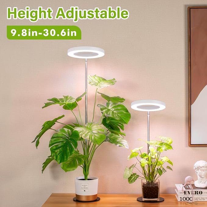 LORDEM Grow Light, LED Plant Light for Indoor Plants Growing, Full Spectrum Desk Growth Lamp with Automatic Timer for 4H/8H/12H, 4 Dimmable Levels, Height Adjustable 9.8"-30.6", Pack of 2