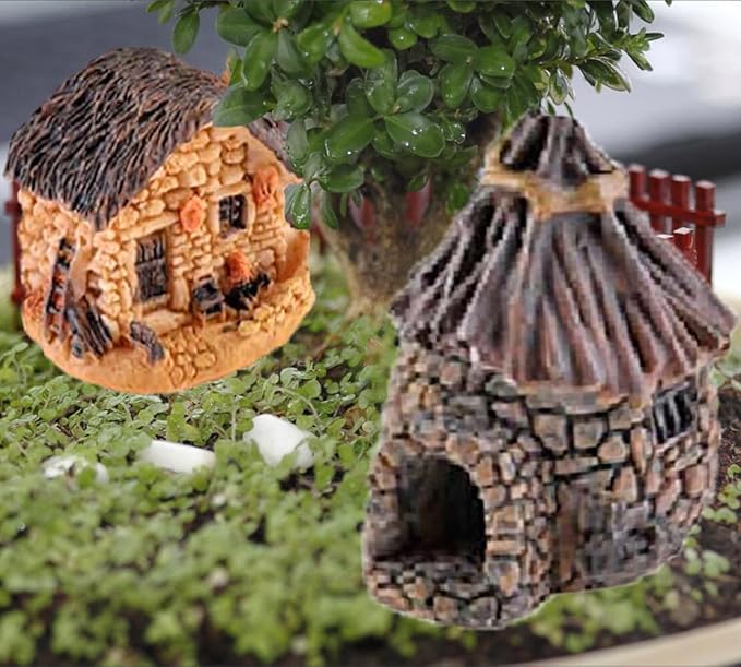 8pcs Miniature Fairy Garden Houses Resin Mini House Figurine Small Village Hut Figurine Cottage DIY Micro Landscape Garden Decor Ornament Accessories for Bonsai,Succulent Planting,Terrarium,Flower Pot