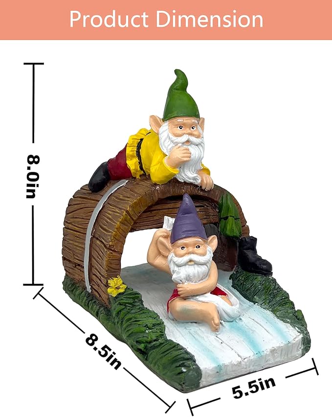 Decorative Gnome Gutter Extension, Elf Guardian Statue for Outdoor Gutter Splash Block, 3" x 4" Downspout Extender, Garden Rain Downspout Diverter