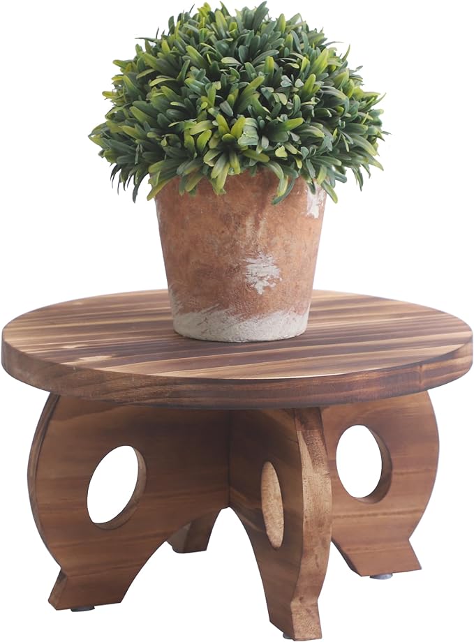Plant Stand Indoor Wooden Plant Stool Round Stand Risers for Decor Plant Pedestal Stand Farmhouse Rustic Decorative Display Flower Holder Pedestal Board Brown