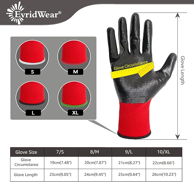 Evridwear Work Gloves with Grip Rubber Coated for Men Women Warehouse Mechanic,12 Pairs Bulk