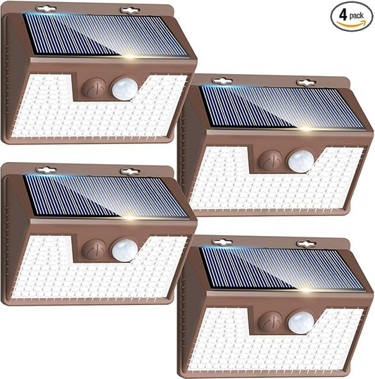 Peasur Brown Solar Lights Outdoor Waterproof, 6Pack 140LED Solar Powered Motion Sensor Lights, 3 Modes Solar Security Wall Lights for Fence Garden Yard Outside Cool White