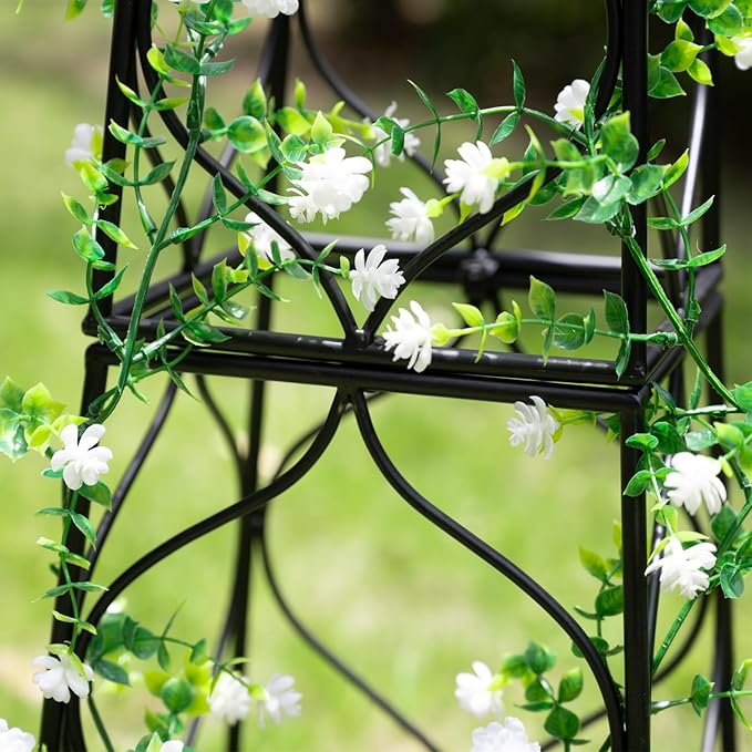 Obelisk Trellis for Garden - 38.3" x 10.03" Durable Metal Climbing Support for Roses, Vines & Flowers | Elegant Black Design with Decorative Top & Hollow Sides