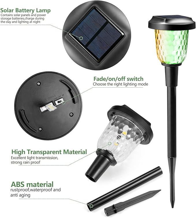 Solar Outdoor Lights - 2 Pack Color Changing Solar Pathway Lights, Waterproof, Maintains 10 Hours of Lighting for Garden, Landscape, Path, Yard, Patio, Driveway