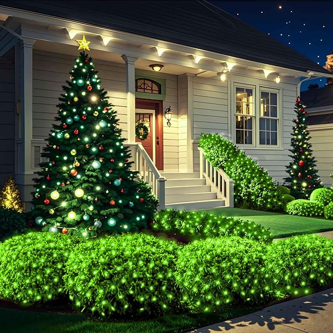 6Ftx4Ft LED Christmas Net Lights Green Wire,Connectable UL Certified Waterptoof Net Lights for Bushes Trees Shurb Garden Outdoor Christmas Decorations