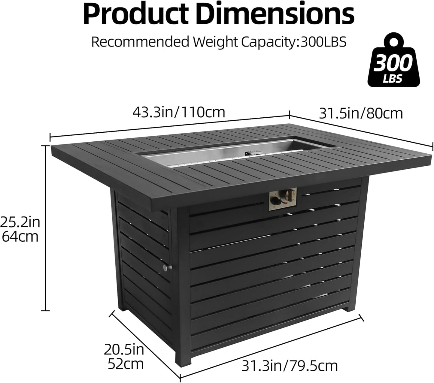 43.3 inch Outdoor Propane Fire Pit 2 in 1 Firepit Table Gas Fire Pit Table with Lid, Glass Wind Guard Rectangle Gas Firepit Table for Garden/Patio, CSA Certification (Dark Grey)