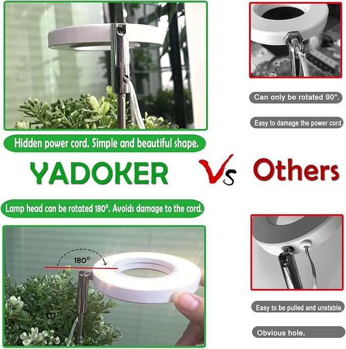 Plant Grow Light,yadoker LED Growing Light Full Spectrum for Indoor Plants,Height Adjustable, Automatic Timer, 5V Low Safe Voltage,Idea for Small Plant Light