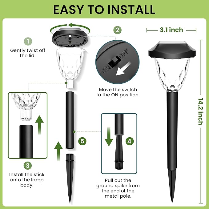 Solar Outdoor Lights Waterproof,Solar Pathway Lights Outdoor with Great Pattern, Auto On/Off Garden Decor for Outside Garden Walkway Driveway Pathway(12 Pack)