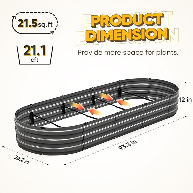 KING BIRD Raised Garden Bed Kit 2025 Upgraded Quick-Setup Galvanized Planter Garden Box Outdoor for Gardening, Vegetables, Flowers, 94x36x12 in, Dark Grey
