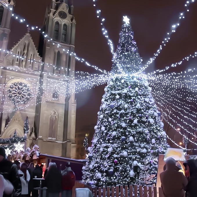 EEW 2-Pack 200 LED Solar String Lights for Outside, Solar Christmas Lights with 8 Lighting Modes, Waterproof Green Wire Solar String Lights Outdoor for Tree Xmas Party Garden Decorations (Cool White)