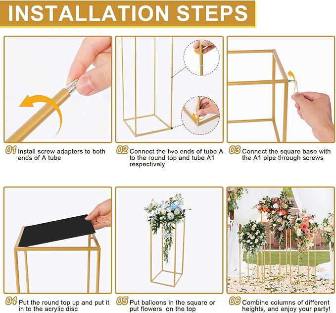 chamvis Gold Metal Plant Stand, 3 Pcs Tall Cylinder Pedestal Stands for Parties and Weddings, Gold Square Cylinder Tables for Living Room and Patio Decor