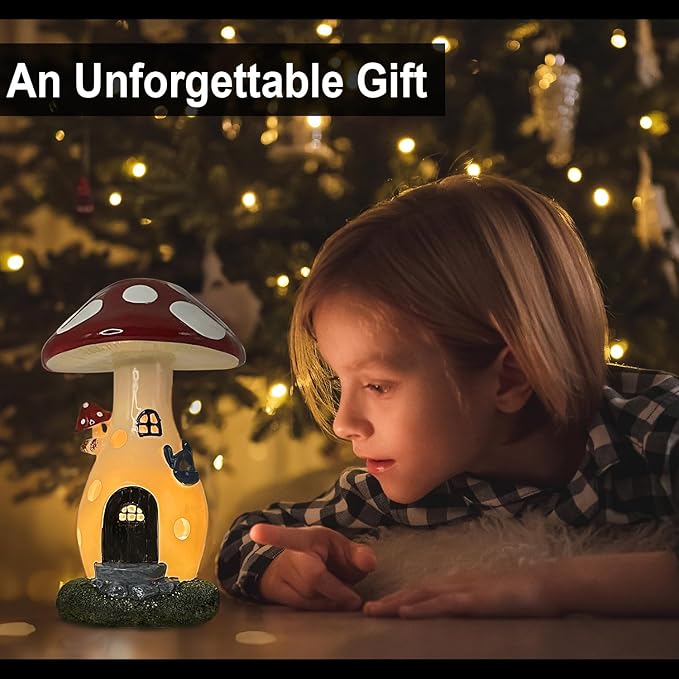 Fairy Houses for Outside - Solar Light Garden Decor, Solar Garden Decor, Waterproof Yard Mushroom Ornaments for Patio Lawn, Christmas, Birthdays, Unique Gift Ideas for Gardening Mom & Grandma
