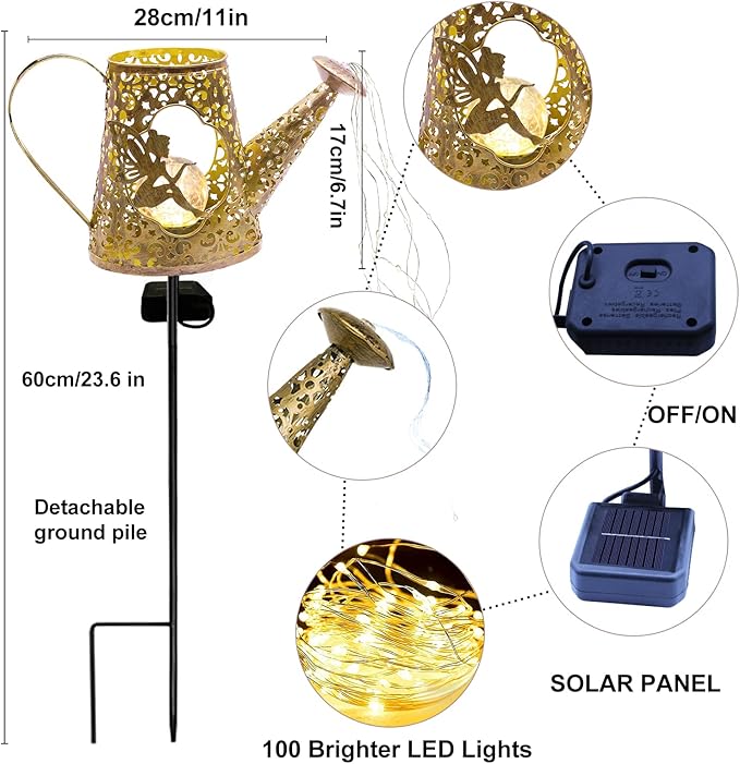 YJFWAL Solar Watering Can with Warm White LED Lights Outdoor Waterproof Fairy Garden Decor for Pathway, Yard, Lawn, Patio Perfect Decorations Gardening Gifts, Birthday Present for Women, Mom, Grandma