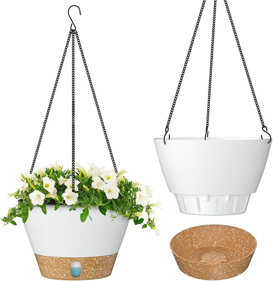 ZMTECH Hanging Planters for Indoor Plants Set of 2 Self Watering Hanging Pots Hanging Baskets Hanging Flower Pots for Outdoor Hanging Plants(8 Inch, White)