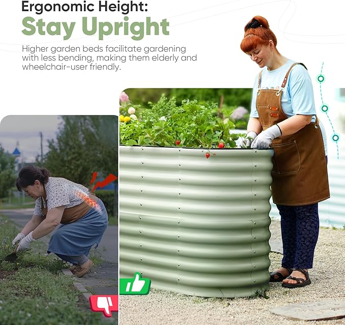 KING BIRD Raised Garden Bed 2.85 ft Tall 9 in 1 Galvanized Planter Garden Box Outdoor for Gardening, Deep Root Vegetables, Flowers 78.7X23.6X34.2 in, Light Green