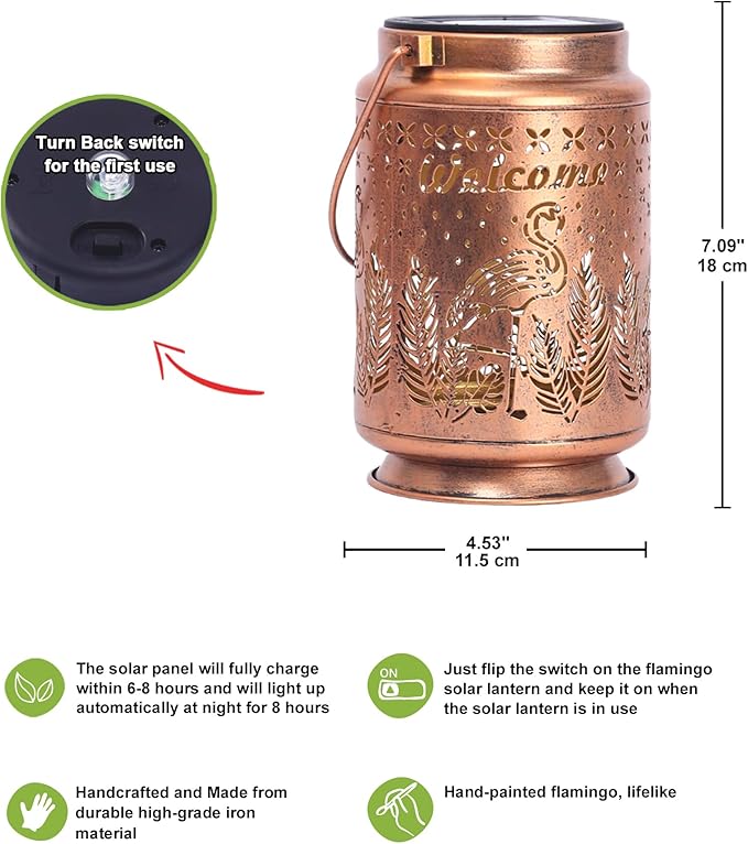 Nacome Flamingo Solar Lantern for Garden Decor: Waterproof Hanging Metal Decoration with LED Lights for Yard Lawn Porch Patio Landscape Pathway – Birthday Gifts for Mom Grandma Women