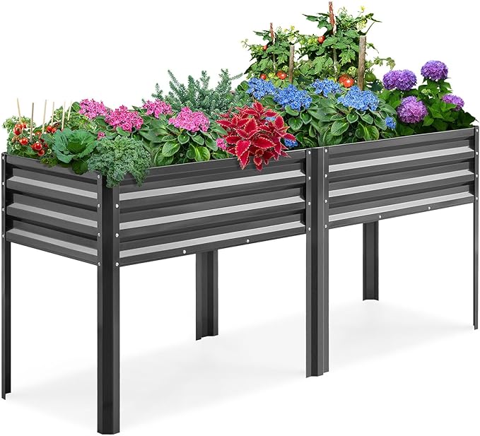KING BIRD Raised Garden Bed with Legs Galvanized Large Elevated Planter Box for Backyard, Patio, Balcony, 600lb Capacity, Dark Grey 70.9x22.8x31.5 in