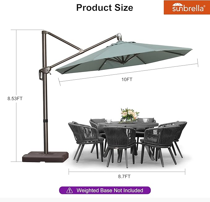 PURPLE LEAF 10FT Cantilever Patio Umbrella with 360-degree Rotation Aluminum Round Outdoor Offset Handing Umbrella for Patio Pool, Sprout Green