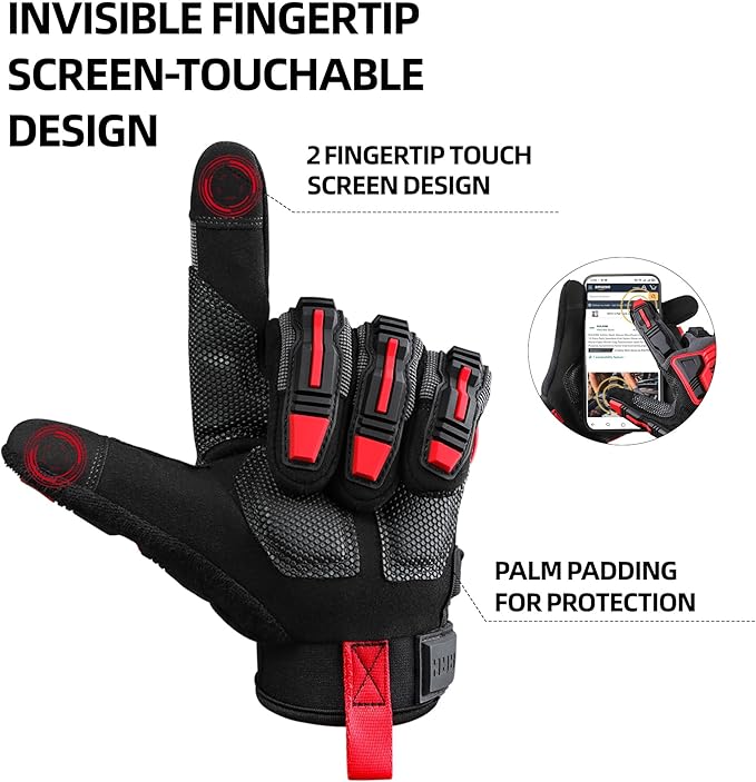 DULFINE Impact-Resistant Work Gloves Men, Heavy Duty Mechanic Gloves,Touch Screen,Ideal for Construction,Forestry, Oil Rig Drilling,Mechanic