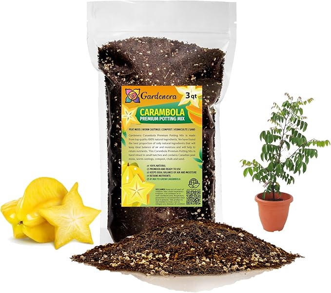Premium Carambola Potting Soil Mix - Perfect Balance of Nutrients, Drainage, and Aeration for Thriving Starfruit Trees - 3 Quart