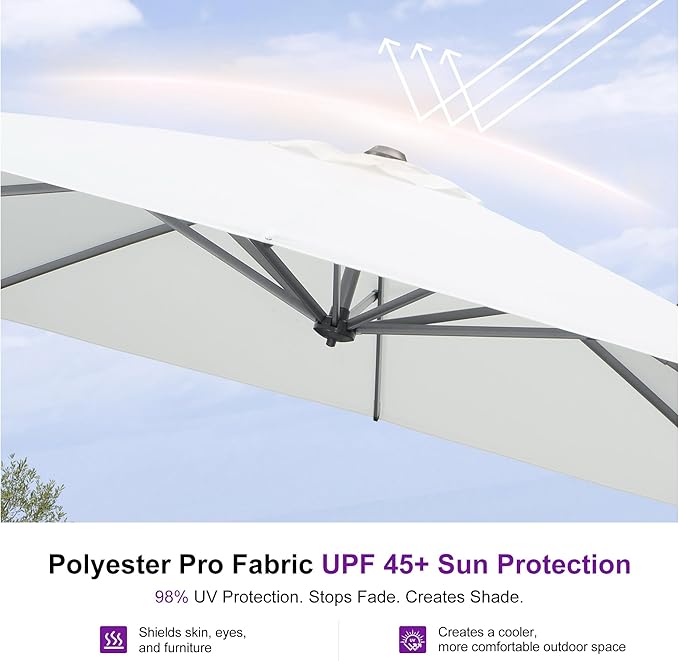 PURPLE LEAF 9 Feet Patio Umbrella with Base Outdoor Cantilever Square Umbrella Aluminum Offset Umbrella with 360-degree Rotation for Garden Deck Pool Patio White