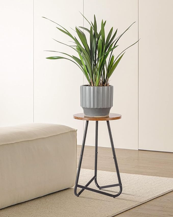Indoor Plant Stand,Mid Century Wood Stand Plant Table,Modern Plant Stool for Outdoor,Metal Tall Holder for Flower Pots,Small Round Side End Table (Rustic Brown, 15 inch)