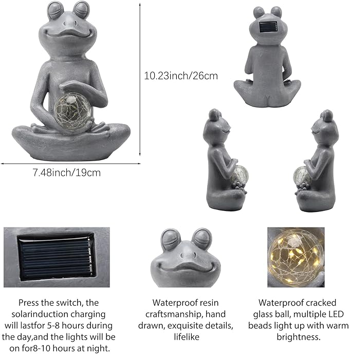 Solar Frog Garden Statues Meditating Yoga Frog Statue Housewarming Gifts for Women/Mom Zen Garden Frog Figurines for Lawn Patio Yard Porch Garden Decor Frog Decorations Gift Ideas