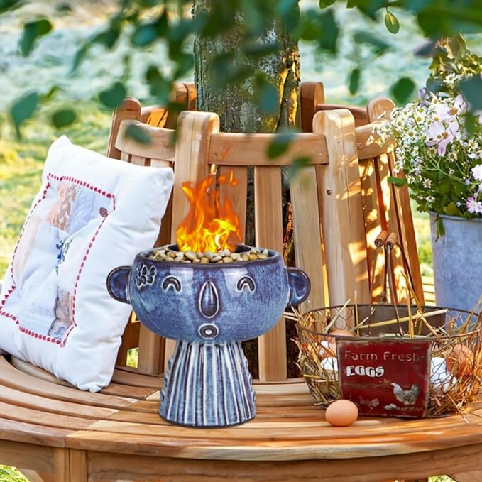 Planter, Ceramic Cute Face Flower Pot Head, Indoor Outdoor, Drainage Hole, 7x5x6 inches, Light Blue