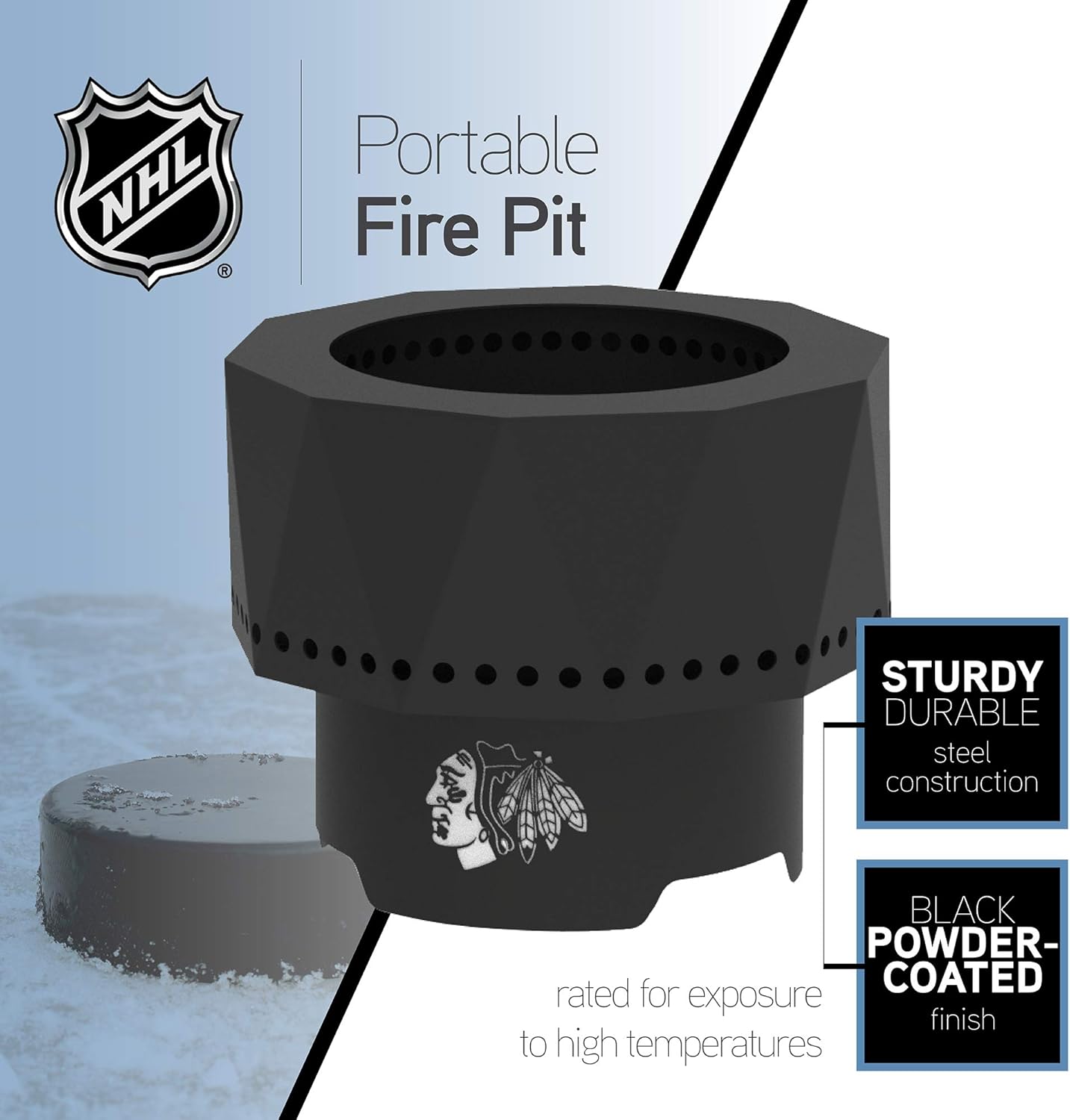 Blue Sky Outdoor Living NHL Washington Capitals Ridge Portable Steel Smokeless Fire Pit with Carrying Bag, Firewood and/or Wood Pellet Burning