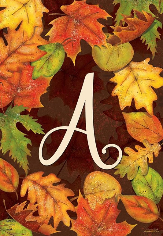 Briarwood Lane Fall Leaves Monogram Letter A Garden Flag