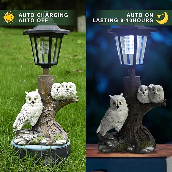 Owl Solar Lights Outdoor Garden,Solar Owls for Outdoors,Solar Powered Owl Garden Statues Decor,Unique Gifts Lights for Patio,Yard,Balcony