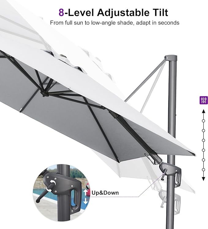 PURPLE LEAF 10' X 6.5' Left-right Tilting Outdoor Patio Umbrella Swivel Offset Cantilever Heavy Duty Rectangle Aluminum Umbrella with UV Resistant for Deck Pool Patio Backyard, Pebble Grey